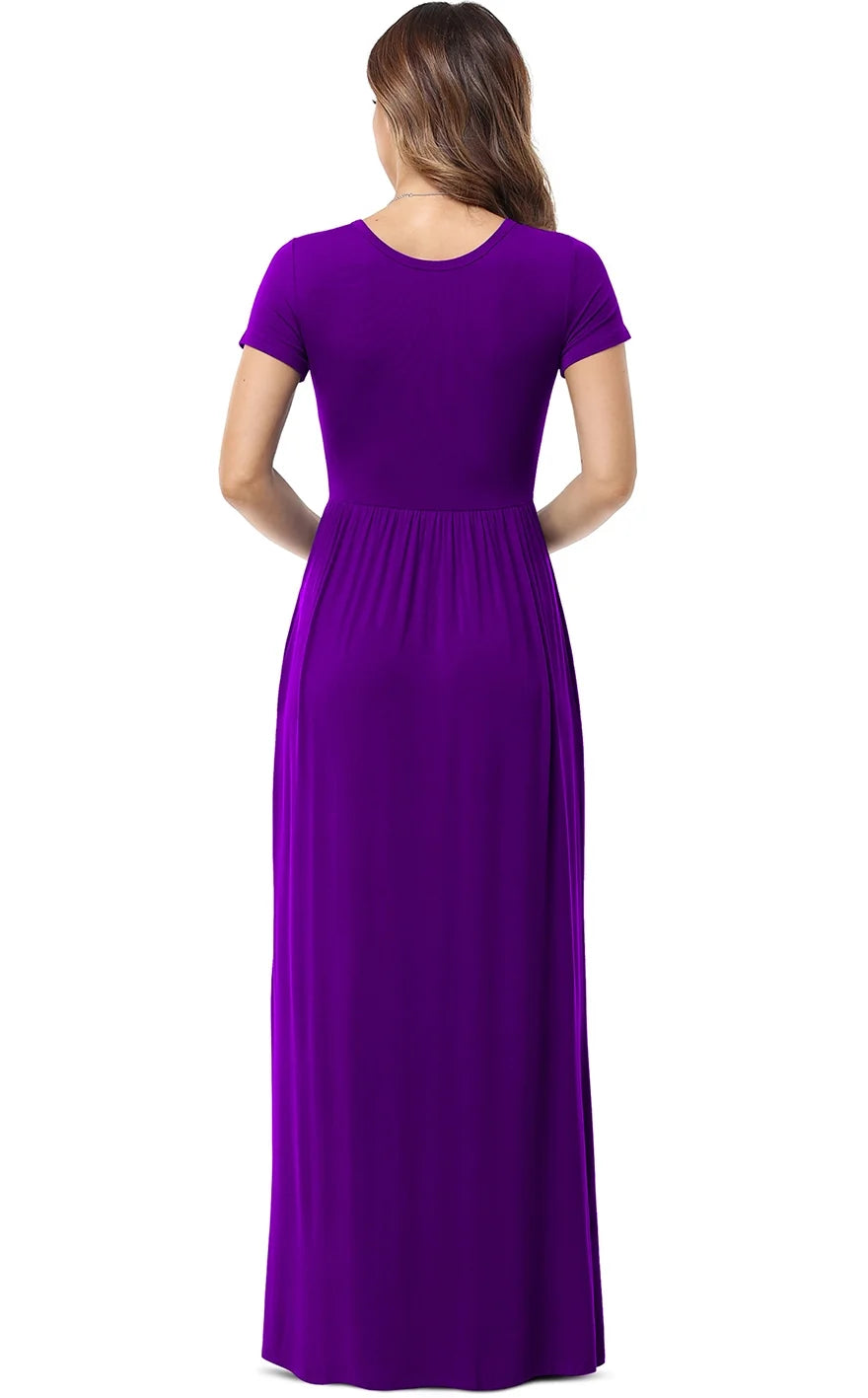 Women'S Short Sleeve Loose Plain Maxi Dresses Casual Long Dresses with Pockets,Us Size,M,F Rose Black