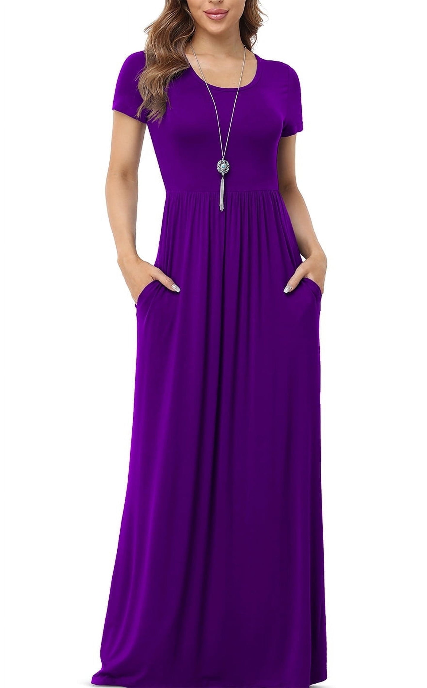 Women'S Short Sleeve Loose Plain Maxi Dresses Casual Long Dresses with Pockets,Us Size,M,F Rose Black